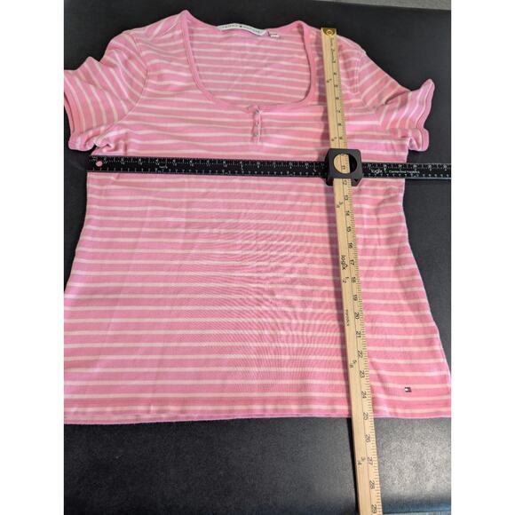 Tommy Hilfiger Shirt Women's Pink Striped V-neck Short Sleeves Tshirt Size XL - Picture 9 of 12